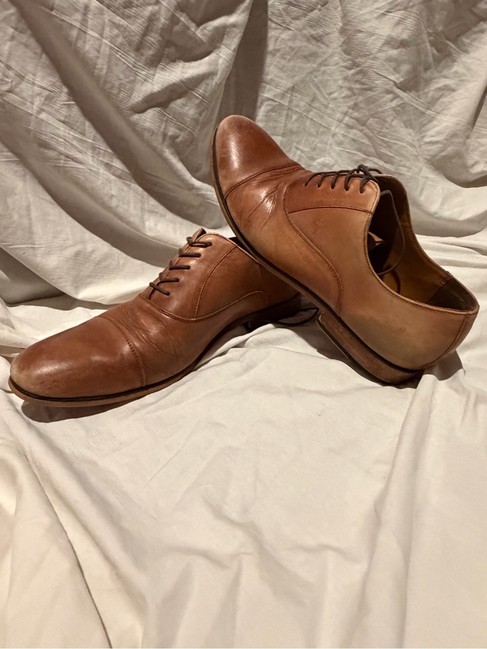 Aldo Cognac Leather Cap-Toe Derby Shoes